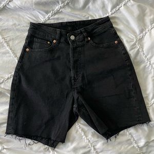 High waisted long denim shorts